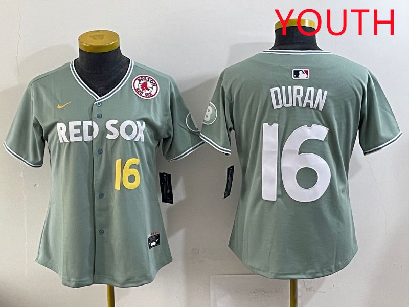 Youth 2025 Boston Red Sox 16 Duran Light Green Joint Name Nike MLB Jersey style 16